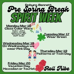 Pre Spring Break Spirit Week schedule of events